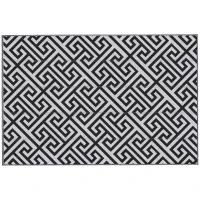 Outsunny Alfombra de Exterior Reversible 182x274 cm con Patrón Geométrico Acabado Impermeable Blanco y Negro(m-11)