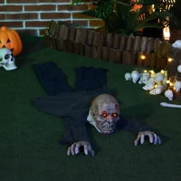 HOMCOM Halloween decoratie Zombie met LED-ogen, kruipende beweging en huilgeluiden, bewegingsgeactiveerd(m-2)