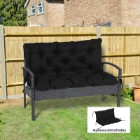 Outsunny Cojín para Banco con Respaldo 100x98x8 cm de 2 Plazas con Cordones de Fijación para Jardín Terraza Balcón Exterior Negro(m-10)