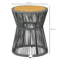 Outsunny tuintafel in boho-stijl, weerbestendig, PE-rotan, 39 cm x 39 cm x 49 cm, zwart+ naturel(m-3)
