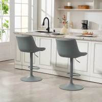 HOMCOM Juego de 2 Taburetes de Bar con Altura Ajustable Respaldo Asiento de Piel Sintética Marco de Acero y Reposapiés Gris(m-9)