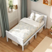 HOMCOM Cadre de lit 90 x 200 cm, lit simple en bois massif avec sommier à lattes tête et pied inclus, assemblage facile, blanc(m-2)