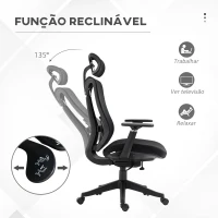 Vinsetto Cadeira de Escritório de Malha Reclinável com Apoio para a Cabeça Ajustável e Suporte Lombar 70x66x120-128 cm Preto(m-5)