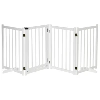 PawHut Wooden Dog Gate, Dog Fence Indoor, 80 cm Tall Freestanding Pet Gate for Small and Medium Dogs with 4 Panels, 2 Support Feet, White(m-1)