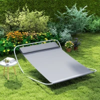 HOMCOM Bain de Soleil transat de Jardin 2 Personnes chaise longue Bascule hamac tétière inclus pour Jardin, Piscine, Terrasse dim. 2,12 x 1,75 x 0,6 m Gris(m-9)