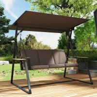 Outsunny Balansoar Grădină 3 Locuri cu Copertină Reglabilă, Perne, Metal, 222x131x175 cm, Maro(m-8)