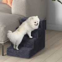 PawHut Scară Portabilă pentru Câini cu 4 Trepte, din Material de Catifea Detașabil și Lemn, 60x35x44 cm, Gri Închis(m-9)