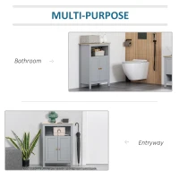 kleankin Bathroom Floor Cabinet, Free Standing Cupboard with Double Doors and Adjustable Shelf for Kitchen, Hallway, Living Room, Grey(m-8)