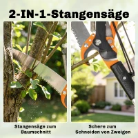Outsunny 2-in-1 boomzaag met geïntegreerde takkenschaar, telescopische steel van 135/172/199 cm voor hoge takken, oranje(m-4)