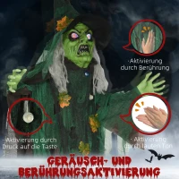 HOMCOM Halloween-heks, Halloween-decoratie, geluidsfunctie, met bewegingssensor en LED-lampjes, 60 cm x 18 cm x 183 cm(m-6)