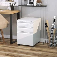 HOMCOM Caisson de bureau mobile rangement bureau sur roulettes 3 tiroirs verrouillables 39 x 48 x 60 cm blanc(m-2)