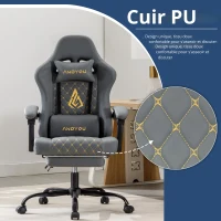 Fauteuil gaming avec repose-pieds, coussin appui-tête et lombaire moelleux, coussin de soutien amovible, 60x60x122 cm, Gris(m-5)
