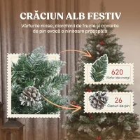 HOMCOM Brad de Crăciun Înalt 180 cm de Interior cu 620 Ramuri, Conuri și Boabe Roșii, Bază Metalică, Verde(m-5)
