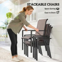 Outsunny 5 Pieces Outdoor Dining Set for 4, Garden Table and Stackable Chairs with Breathable Mesh Seat, Grey and Khaki(m-6)