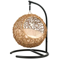 PawHut Rattan kattenmand met wasbaar kussen en speelbal, voor katten tot 10 kg, 45 x 41 x 75 cm, lichtbruin(m-1)