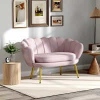 HOMCOM Canapea 2 Locuri în Stil Industrial Chic din Material cu Efect Catifea și Metal, 130x77x77 cm, Roz(m-2)