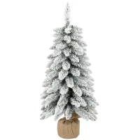 HOMCOM Brad artificial mic, brad artificial de Crăciun înzăpezit, 107 ramuri, cu bază din pânză de sac, 90cm, alb(m-8)