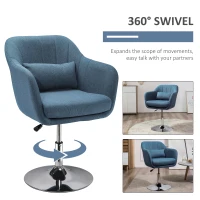 HOMCOM Swivel Accent Chair, Linen Fabric Tub Vanity Chair, Modern Armchair with Adjustable Height and Lumbar Support for Living Room Bedroom Salon Make up Room Dressing Table, Blue(m-5)