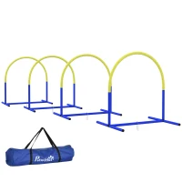 PawHut Agility-Set voor Honden, Hondentraining, 4 Bogen, voor Beginners, met Draagtas, Blauw+Geel, 88 x 64 x 95cm(m-1)