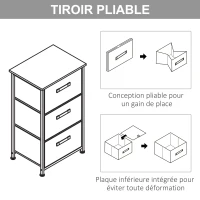 HOMCOM Meuble de rangement chiffonnier moderne 3 tiroirs en tissu, cadre en acier et MDF, 45 x 30 x 71 cm, gris(m-7)