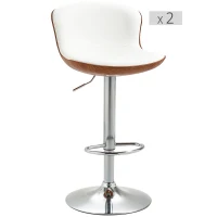 HOMCOM Lot de 2 Tabouret de Bar Design Contemporain Hauteur d'assise réglable 64-85 cm pivotant 360° revêtement synthétique Crème Imitation Bois(m-12)