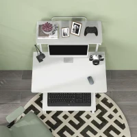 HOMCOM Mesa Escritorio de Ordenador Móvil con Bandeja para Teclado Estante para CPU Estantes y Ruedas 80x50x130 cm Blanco(m-7)