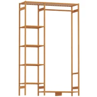 HOMCOM Cuier din Bambus cu Rafturi pe 6 Niveluri și Bară pentru Umerașe, 90x30x145 cm, Lemn Natural(m-1)