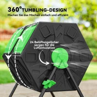 Outsunny Composter 130 Liter, 67 x 60 x 77cm snelcomposter van kunststof met ventilatiesysteem voor tuin, keuken(m-5)