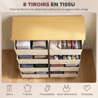 HOMCOM Commode 8 Tiroirs en Tissu, Meuble de Rangement avec 4 Poches, 2 Crochets, Structure en Acier, 80 x 30 x 94,5 cm, Beige(m-4)
