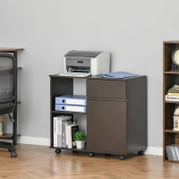 HOMCOM Printertafel trolley printerstandaard met laden+plank spaanplaat bruin(m-2)