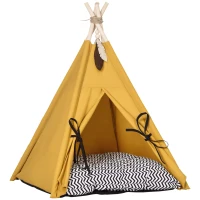PawHut Kattengrot Kattentent Huisdierbed Tipi Design Kattenhuis Geel(m-11)