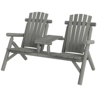 Outsunny Wood Patio Chair Bench 2 Seats w/ Centre Coffee Table, Garden Bench, Grey(m-11)