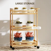 HOMCOM 3-Tier Bamboo Storage Trolley on Wheels with Handle for Kitchen, Office, Bathroom(m-4)