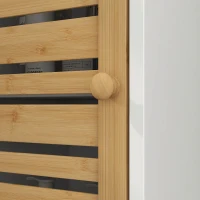 HOMCOM Mueble Auxiliar de Baño con Estantes Ajustables y Puertas de Bambú Anti-vuelco 35x30x170 cm Blanco y Natural(m-8)