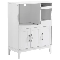 HOMCOM Credenza Cucina Salvaspazio con 2 Armadietti e 2 Ripiani Estraibili in Legno, 84x39x109 cm, Bianco(m-1)