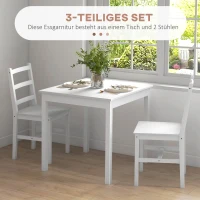 HOMCOM 3-delig Eettafelset Eetgroep Tafel met Stoelen, Grenenhout, Wit(m-4)