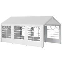 Outsunny Tonnelle de jardin 3 x 6 m tente de réception avec 4 parois 3 fenêtres de chaque côté barnum pour fête mariage blanc(m-1)