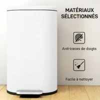 HOMCOM Poubelle cuisine 30L, poubelle à pédale, seau intérieur amovible, couvercle à fermeture douce, 36,5x31x61cm, blanc(m-6)