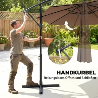 Outsunny afneembare parasol zweefparasol zwengelparasol met handkruk, koffie(m-7)