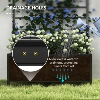 Outsunny Raised Bed for Garden with Trellis, Galvanised Planter Box with Diamond Pattern, Drainage Holes for Vegetables, Herbs and Flowers, 90 x 40 x 120 cm, Black(m-5)