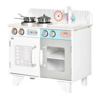HOMCOM Kids Wooden Play Kitchen Toy Cooking Set Pretend Role Playset, with, Cooking Bench, Stainless Steel Pot for 3-6 Years(m-10)