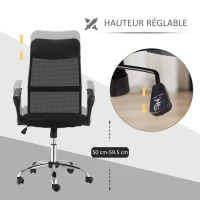 HOMCOM Fauteuil de bureau manager grand confort dossier ergonomique hauteur assise réglable pivotant tissu maille noir(m-4)
