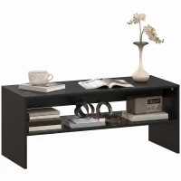 HOMCOM Măsuță de Cafea Modernă cu 2 Niveluri, Raft Deschis, PAL, Picioare, 100x40x41,5 cm, Negru(m-9)