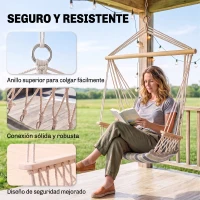 Outsunny Silla Colgante Estampado Rayas Hamaca con Cojín Reposacabezas para Interior Exterior 100x106 cm Carga Máx. 100 kg(m-4)
