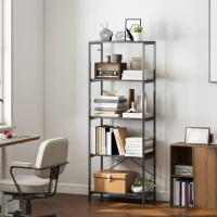 HOMCOM 5-Tier Bookshelf, Industrial Bookcase with Metal Frame - Dark Grey and Black(m-10)
