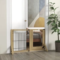 PawHut Valla para Mascotas Extensible de 2 Paneles con Patas de Apoyo Triangulares 112-159x44x70 cm Natural(m-10)