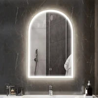 HOMCOM Miroir de salle de bain LED 90 x 60cm, mural, 3 couleurs, arqué cadre en aluminium, désembuage et interrupteur tactile(m-10)