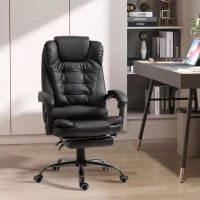 HOMCOM Cadeira de Escritório Reclinável Cadeira Executiva Giratória com Altura Ajustável Estofada em PU 64,5x69x109-117 cm Preto(m-11)
