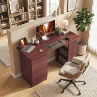 HOMCOM Computer Desk, Writing Table, PC Workstation with 3 Storage Shelves and Drawers, Handle, for Home Office, Walnut Brown(m-10)
