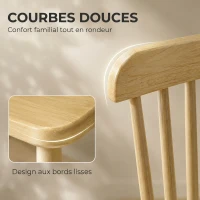 HOMCOM Lot de 2 Chaises de Salle à Manger, Chaises Cuisine en Bois d'Hévéa, Dossier Incurvé, Bords Arrondis, Bois Naturel(m-5)
